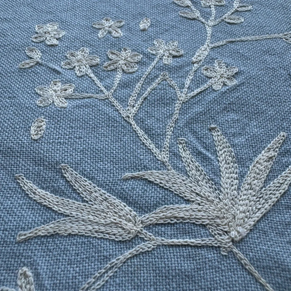 Crate & Barrel set of 4 Floral Embroidered Napkins Light Blue